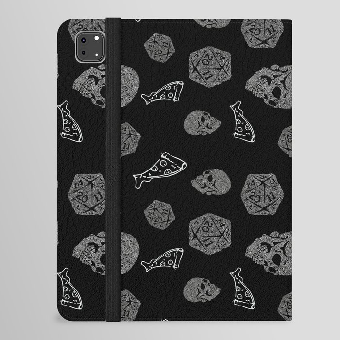 Game Night - repeating pattern nerdy d20 skull pizza iPad Folio Case