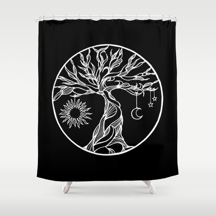 Black And White Tree Of Life With Hanging Sun Moon And Stars Ii
