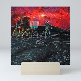 Trippy Moon Landing flag salute with red sky  Mini Art Print