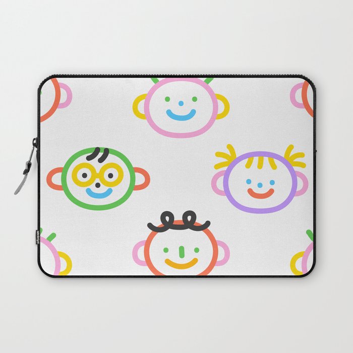 Colorful funny children face doodle pattern print Laptop Sleeve
