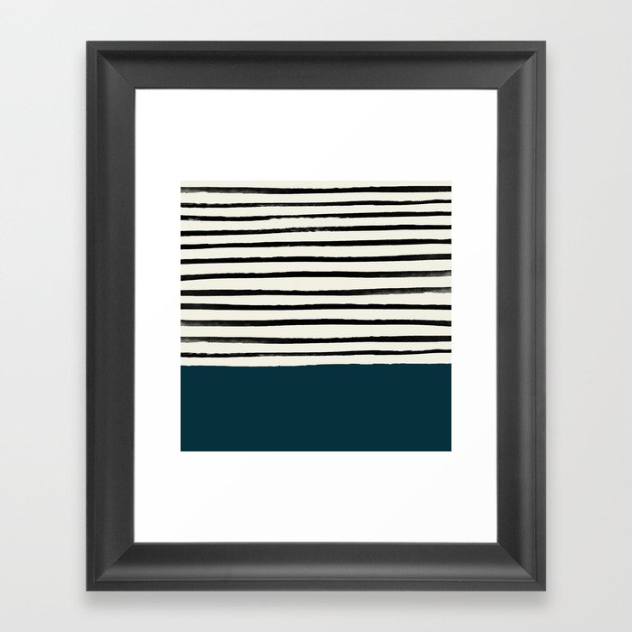 Dark Teal x Stripes Framed Art Print