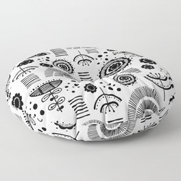 Black & White Scandi Floral Print  Floor Pillow