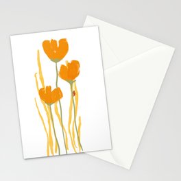 Whimsical Summer Flowers and Ladybug Stationery Cards