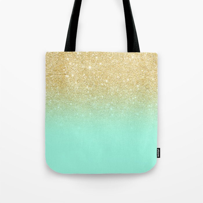 Modern gold ombre mint green block Tote Bag