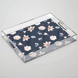 Navy Blue Floral Watercolor Pattern Acrylic Tray