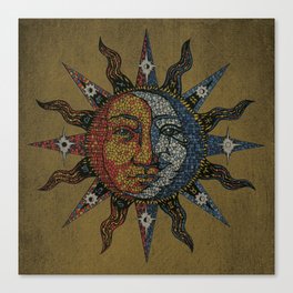 Vintage Celestial Mosaic Sun & Moon Canvas Print