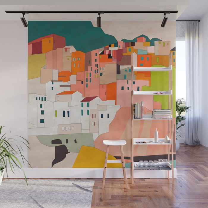 Italy Coast Houses Minimal Abstract Painting Wall Mural By Anarutbre Society6