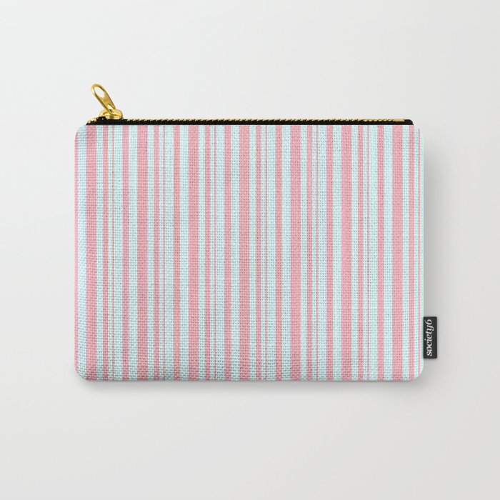 Light Cyan and Light Pink Colored Striped Pattern Carry-All Pouch