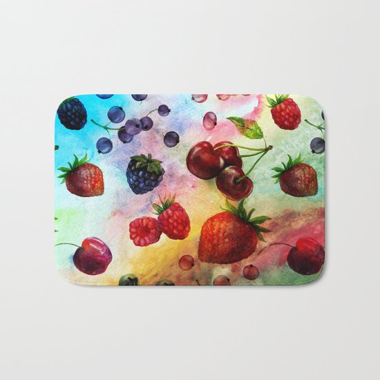 Summer fruits- Fresh strawberry berry pastel pattern Bath Mat