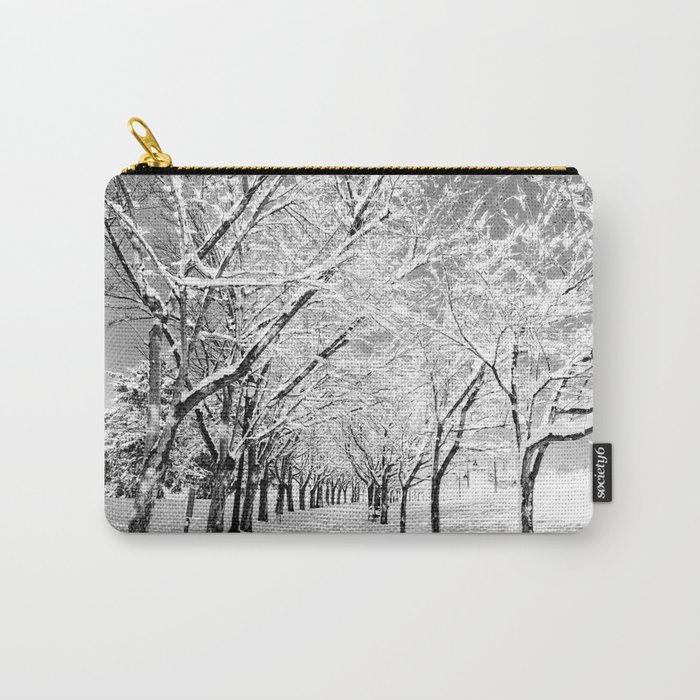 Light Through Snow Covered Trees, B&W Carry-All Pouch