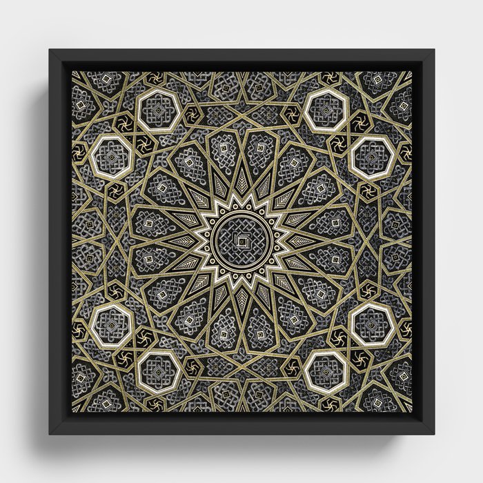 Gold and Black Geometric Pattern by Albert Racinet Framed Canvas