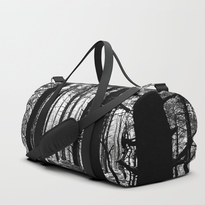 Amongst the Snow Laden Trees in Black and White   Duffle Bag
