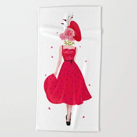 Ledy with flowers Beach Towel