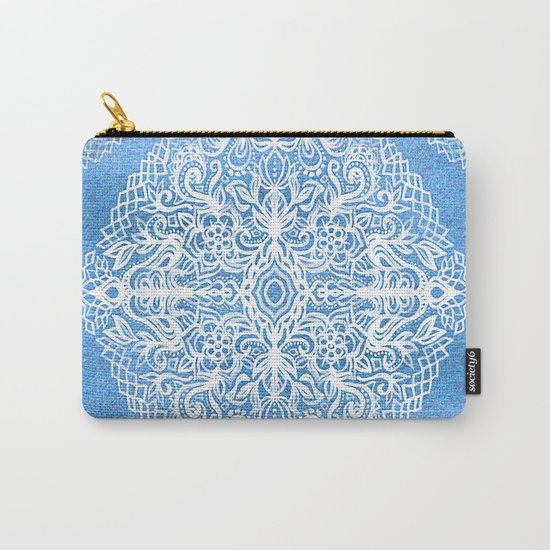 White Gouache Doodle on Pearly Blue Paint Carry-All Pouch