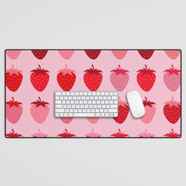 Les Fraises | 01 - Fruit Print Pink And Red Strawberry Preppy Modern Decor Abstract Strawberries Desk Mat