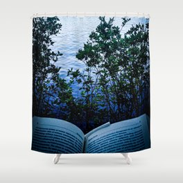 Reading Books by the Lake Shower Curtain