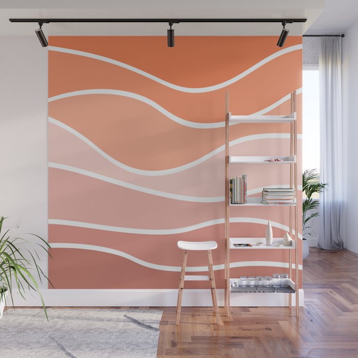 Colorful retro style waves - pink and orange Wall Mural