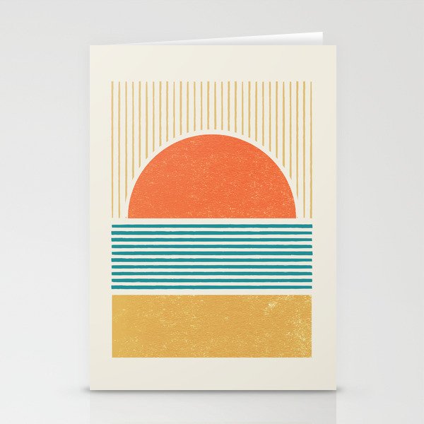 Sun Beach Stripes - Mid Century Modern Abstract Stationery Cards