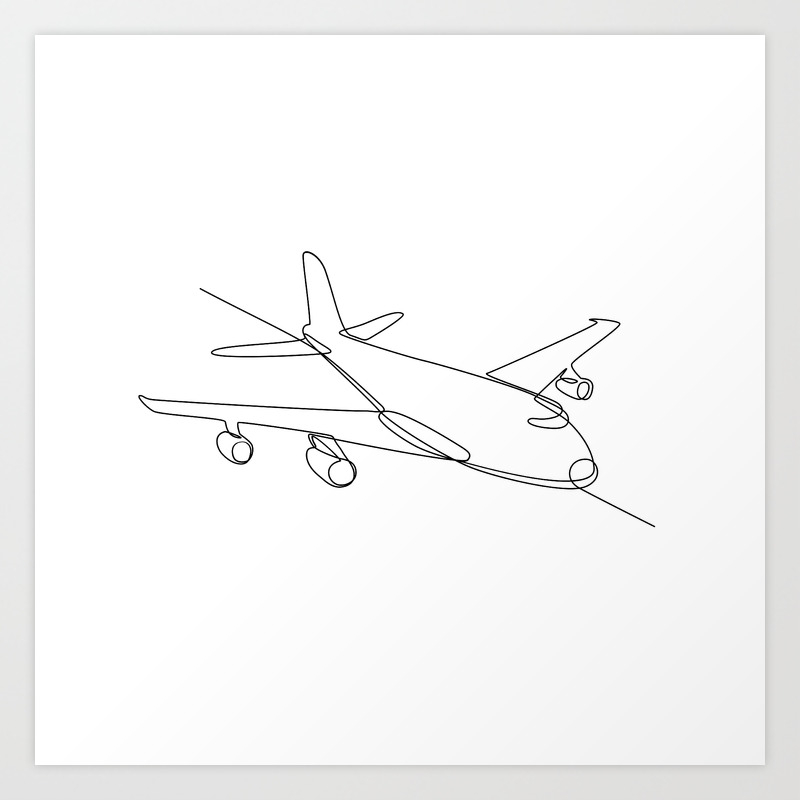 Jumbo Jet Plane Airliner Continuous Line Art Print By Patrimonio Society6,Vector Illustration Simple One Line Face Drawing