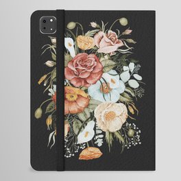 Roses and Poppies Bouquet on Charcoal Black iPad Folio Case