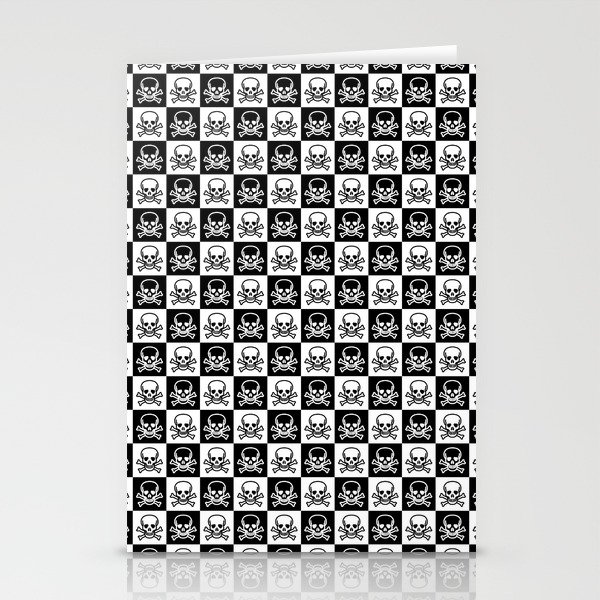 Black and White Skull and Crossbones Check Pattern Stationery Cards