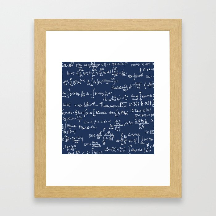Math Equations // Navy Framed Art Print
