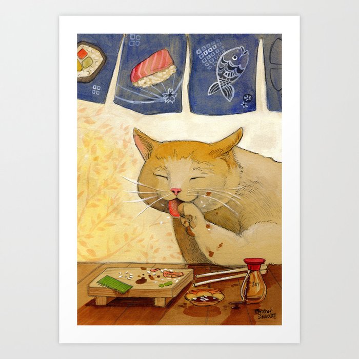 Sushi Cat- "All Done" Art Print