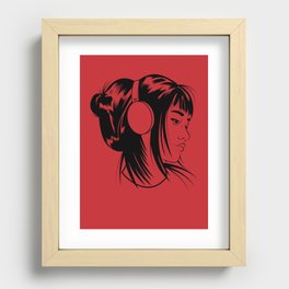 Anime Girl With Headphones (Red Background) Recessed Framed Print