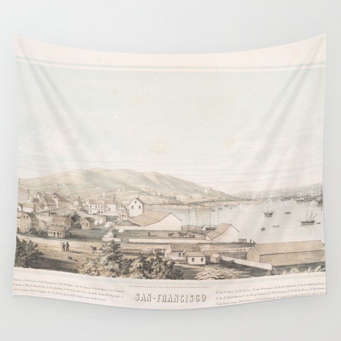 Vintage Pictorial Map of San Francisco CA (1849) Wall Tapestry