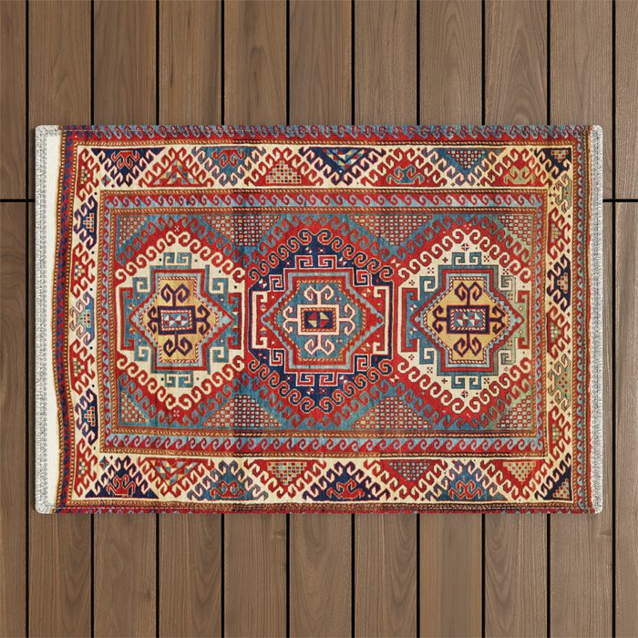 Borjalou Kazak Southwest Caucasus Antique Rug Print Outdoor Rug