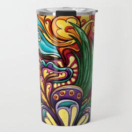 Colorful abstract landscape painting, cheerful hippie town art Travel Mug