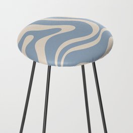 Modern Retro Liquid Swirl Abstract Pattern Square in Muted Light Blue and Cream Beige Counter Stool