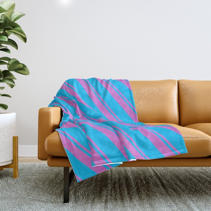 Orchid and Deep Sky Blue Colored Lines Pattern Throw Blanket