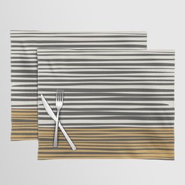 Natural Stripes Modern Minimalist Colour Block Pattern in Charcoal Grey, Mustard Gold, and Beige Cream Placemat