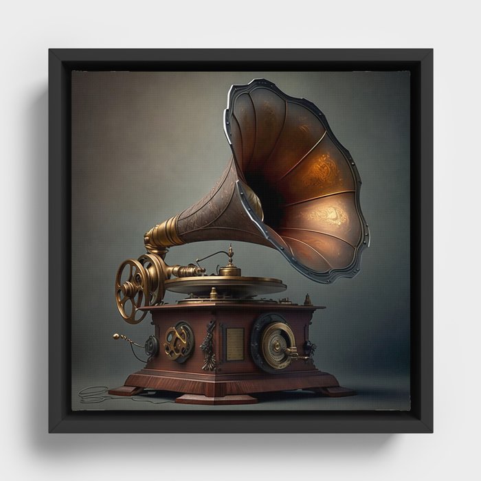  Steampunk Victorian Gramophone Framed Canvas