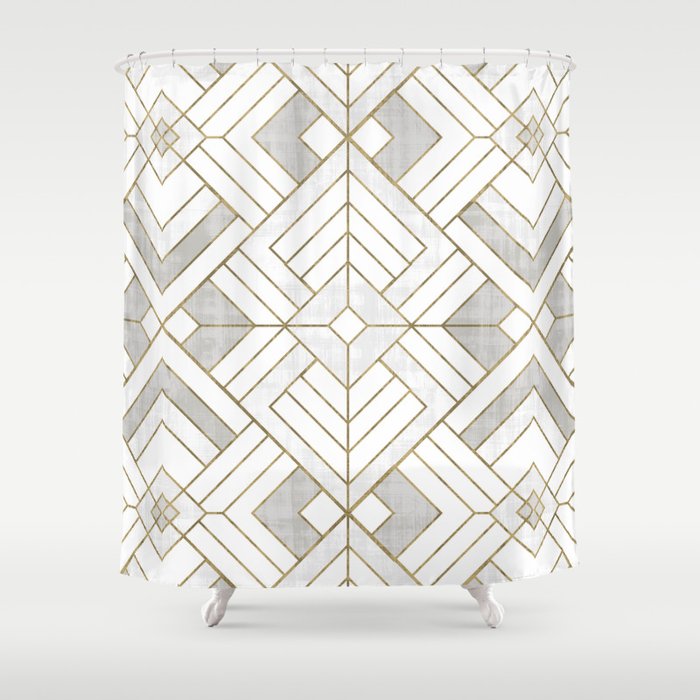 Lennox Vintage Deco - White & Gold Shower Curtain