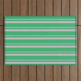 [ Thumbnail: Grey & Sea Green Colored Lined/Striped Pattern Outdoor Rug ]