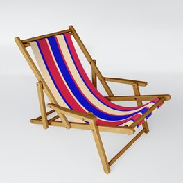 [ Thumbnail: Blue, Crimson, and Beige Colored Pattern of Stripes Sling Chair ]