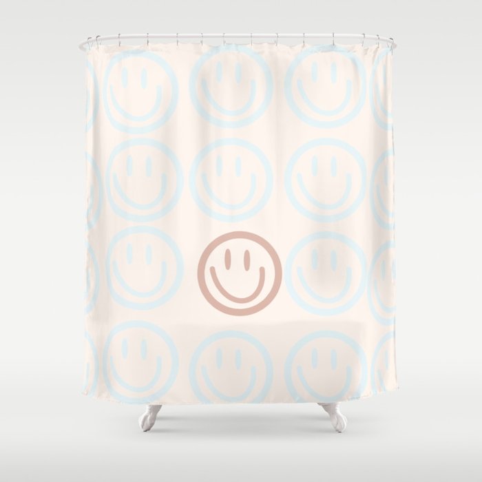 Preppy Smiley Face - Blue and Pink Shower Curtain