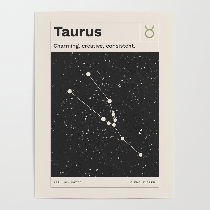 Taurus Constellation Retro Minimalist Zodiac Print Poster