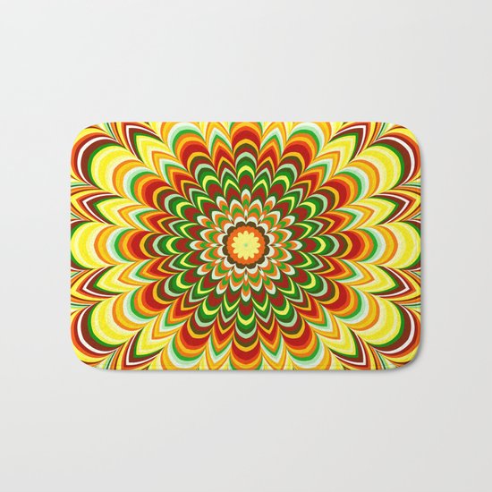 Colorful flower striped mandala Bath Mat