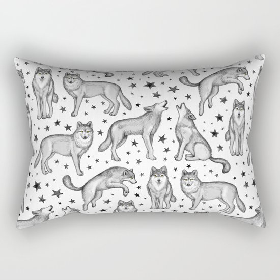 Wolves and Stars on White Rectangular Pillow