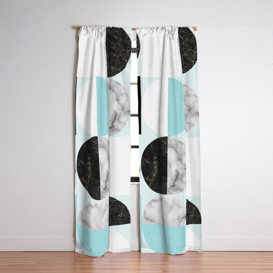 Mid Modern Moon And Sun Geometric Pattern Blue Blackout Curtain