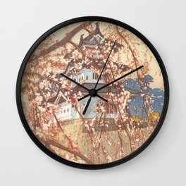 Hiroshi Yoshida, Sakura At Hirosaki Castle - Vintage Japanese Woodblock Print Art Wall Clock