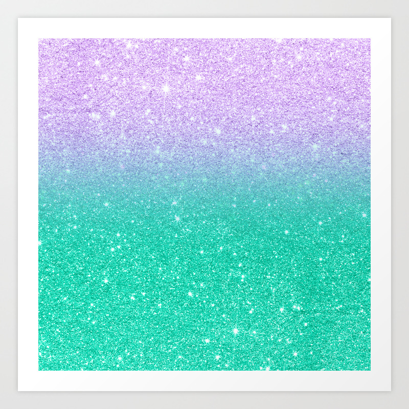 Mermaid Purple Teal Aqua Faux Glitter Ombre Gradient Art Print By