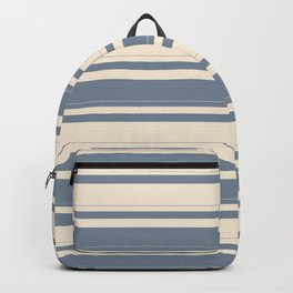 [ Thumbnail: Light Slate Gray and Beige Colored Pattern of Stripes Backpack ]