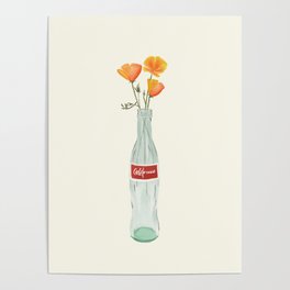 California Dreaming ~ Vintage Cola Bottle & Flowers Poster