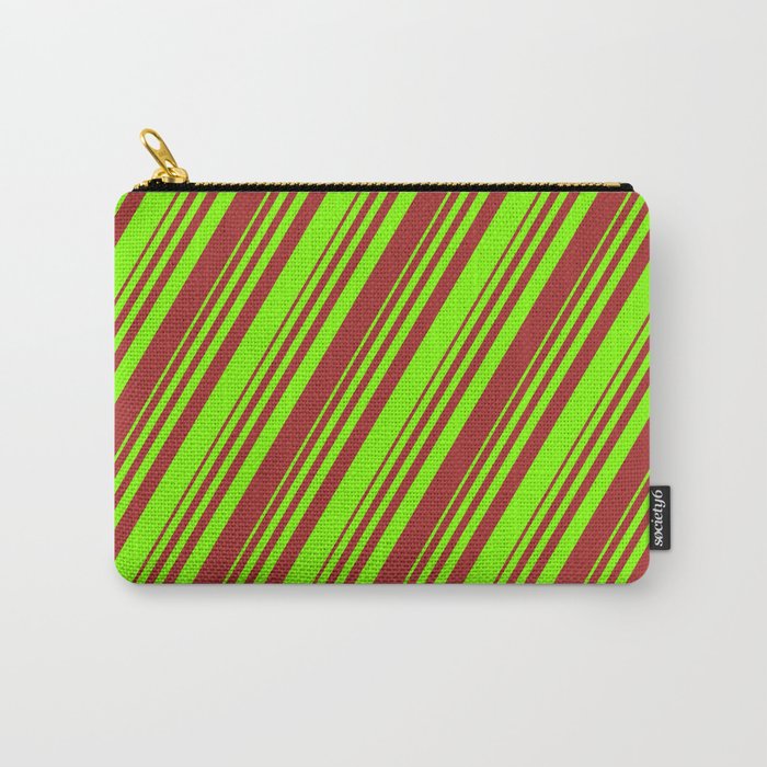 Chartreuse and Brown Colored Stripes/Lines Pattern Carry-All Pouch