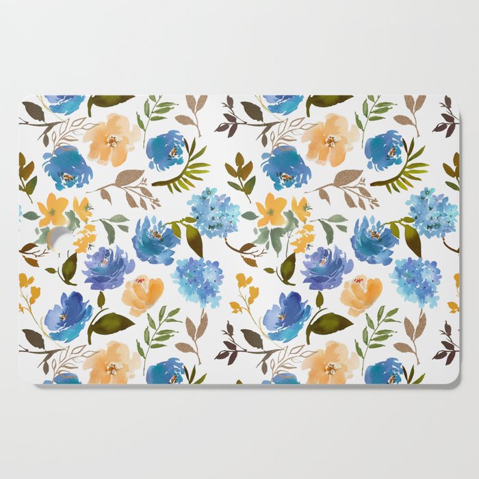 Watercolor orange blue green rose gold floral Cutting Board