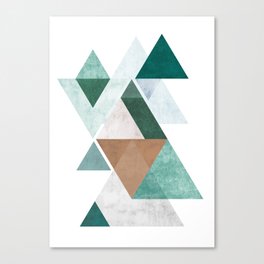 Geometric triangles with texture | Green, blue, grey and brown colored Canvas Print